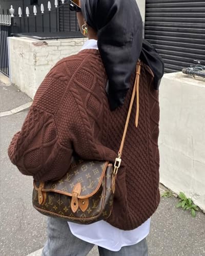 SUUKSESS Women Oversized Cable Knit Sweater Fall Long Sleeve Crew Neck Pullover Tops 20243