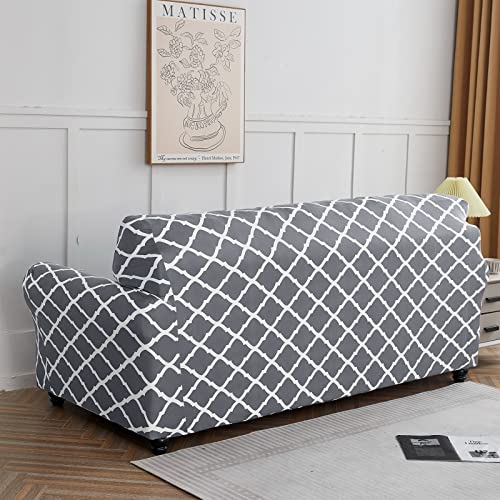 Ryoizen Printed Stretch Couch Seat Cover For 3 Cushion Couch Sofa, 4 Pcs Stretch Sofa Covers Removable Washable Soft Spandex Furniture Protector Anti Slip Dogs (Sofa, Grey Stripes) #TOP6