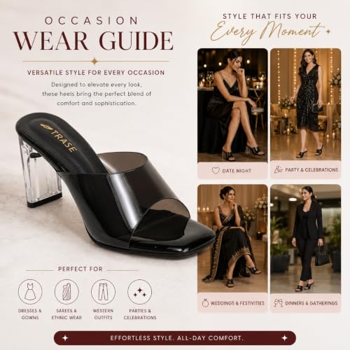 Image of TRASE Transparent Block Heels for Women Stylish | Fashionable Heel Sandals for Girls | Elegant & Formal Footwear