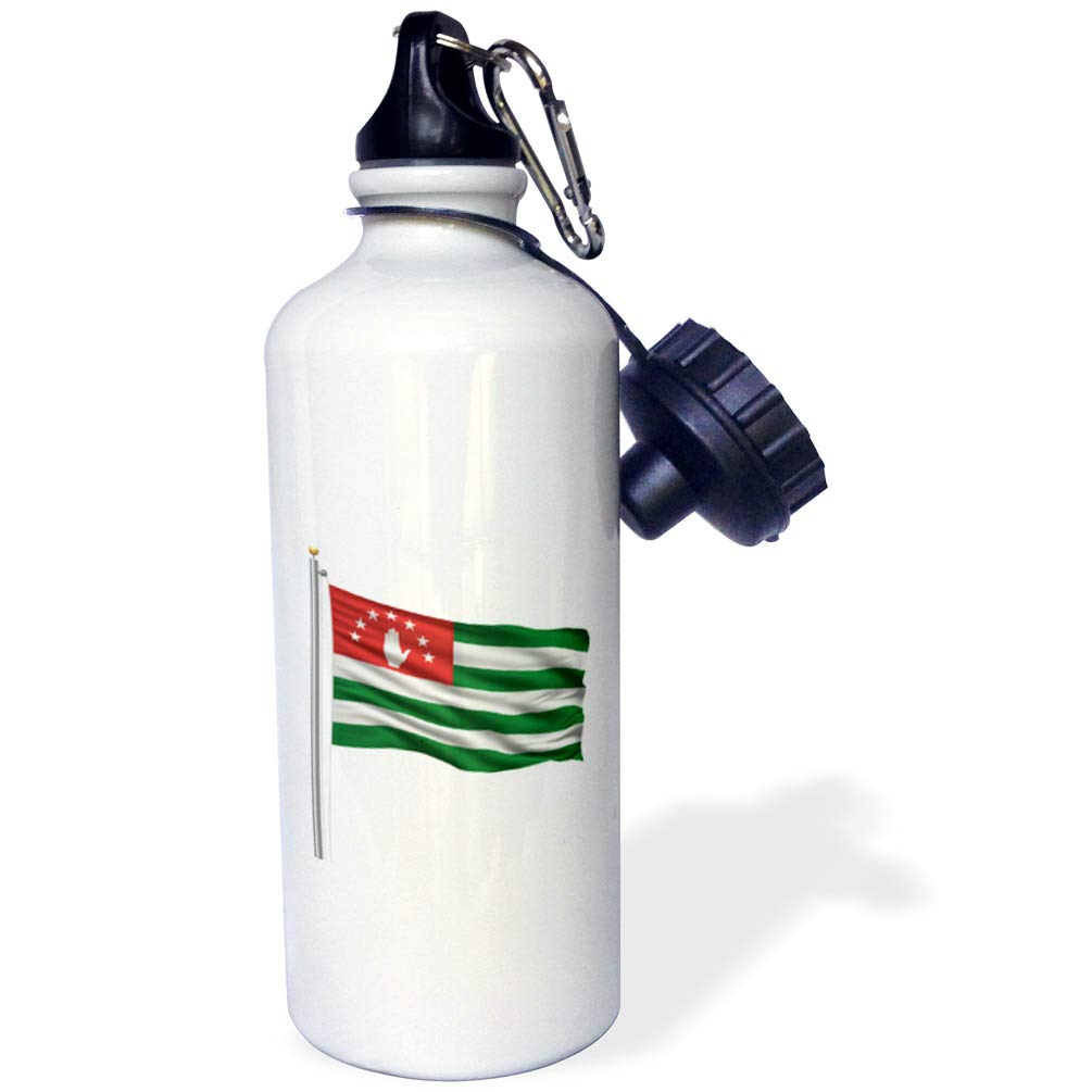 3dRose Flag of Abkhazia on a flag pole over white Abkhazian Sports Water Bottle 21 oz White