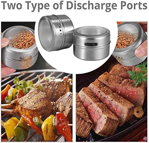 Tanice Spice Jars 12 Pack Magnetic Spice Tins Stainless Steel Transparent Top Magnetic Storage Containers Stick on Refrigerator with 1 Tray, 5 Sheets of Spice Labels and 12 PCS Adhesives for Kitchen