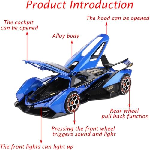 Image of 1:22 Scale Diecast Metal Car Lambo V12 GT Toy Car for Kids Collection Model Cars with Light Sound Pull Back Openable Door
