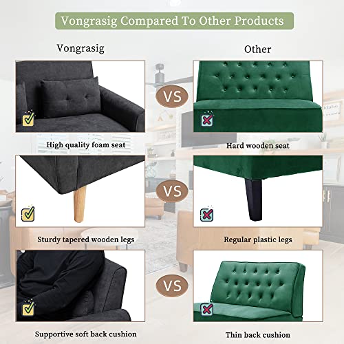 Vongrasig 47" Small Modern Loveseat Sofa, Mid Century Linen Fabric 2-Seat Sofa Couch Tufted Love Seat With Back Cushions And Tapered Wood Legs For Living Room, Bedroom And Small Space (Black) #TOP6