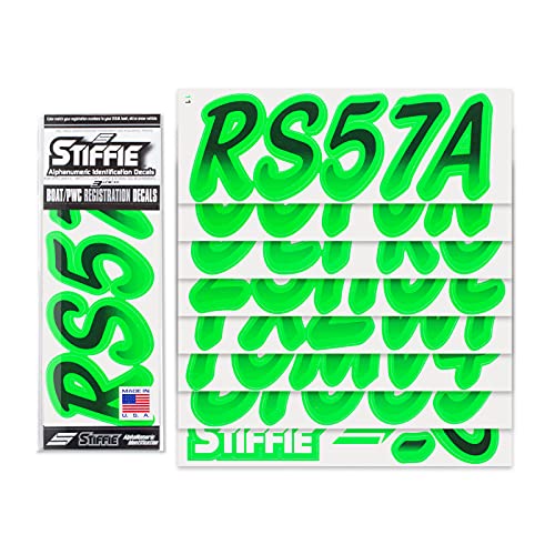 Image of STIFFIE Whipline Black /Electric Green 3 inch Boat & PWC Registration Decals • Numbers Letters Stickers