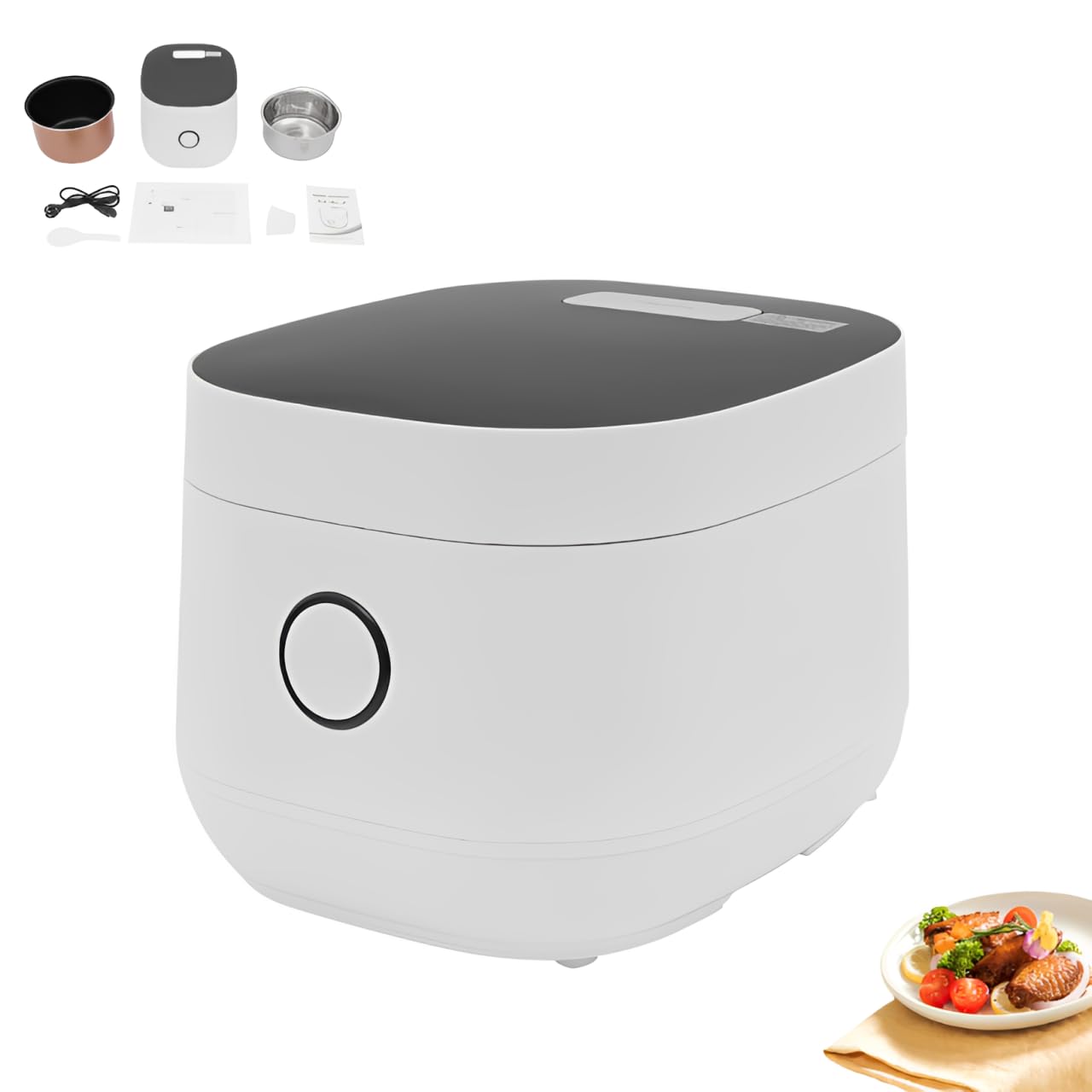 Mini szybkowar do ryżu z wewnętrznym garnkiem ze stali nierdzewnej, 5 l, garnek wewnętrzny (20 x 15 cm), 9 funkcji multicooker, 24-godzinny wybór wstępny, kolektor pary, odpowiedni dla 5-8 osób, 900 W