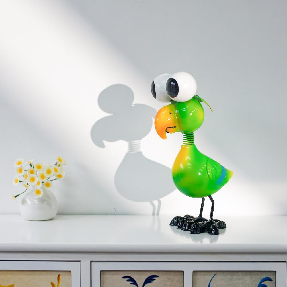 Metal Parrot Garden Statues Outdoor Decor, Green Funny Bird Outdoor Sculptures Yard Art Decoration for Home Patio Lawn Backyard, Gift for Women Lovers Moms