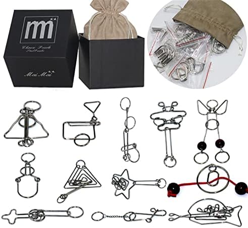 High Difficulty - 12 Pieces Metal Wire Brain Teaser - Assembly & Disentanglement Puzzles Toys - Magic Trick Toys Puzzles Set - Ideal Gifts Kids Adults (Set C)