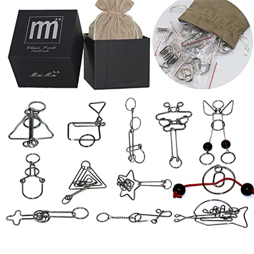 High Difficulty - 12 Pieces Metal Wire Brain Teaser - Assembly & Disentanglement Puzzles Toys - Magic Trick Toys Puzzles Set - Ideal Gifts Kids Adults (Set C) #TOP2