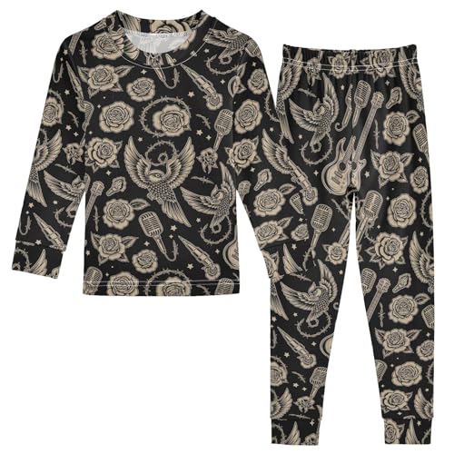 Pajama Sets Long Sleeve Tattoo Style Art Prints Soft Comfy Sleepwear 2 Piece PJS 3-8T