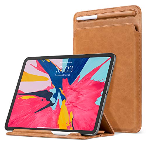 Ayotu Case for iPad Pro 11 2020(2021)/iPad Air 4 10.9/iPad 8th Gen,Pencil Holder & Angle Viewing Microfiber Leather Sleeve Trifold Stand Bag for iPad 10.2''/iPad 7th Gen/iPad Air 3 10.5/iPad 9.7,Brown