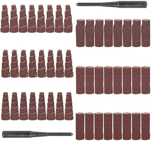 NuoDunco 50Pcs 1-1/2 Inch Sand Paper Abrasive Cartridge Rolls Cone Cylinder Rotary Flap Disc 1/4" Die Grinder Sanding Disc Grinding Bits Drum Sanders for Metal Wood Working