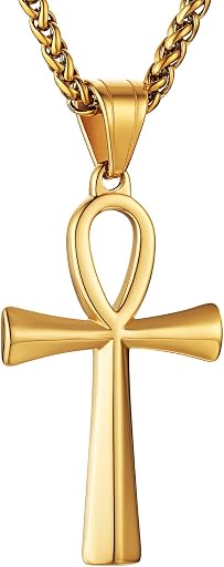 HZMAN Men's Stainless Steel Coptic Ankh Cross Religious Pendant Necklace, 22+2" Rope Chain