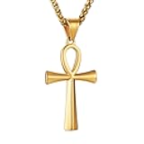 Men's Stainless Steel Coptic Ankh Cross Religious Pendant Necklace, 22+2