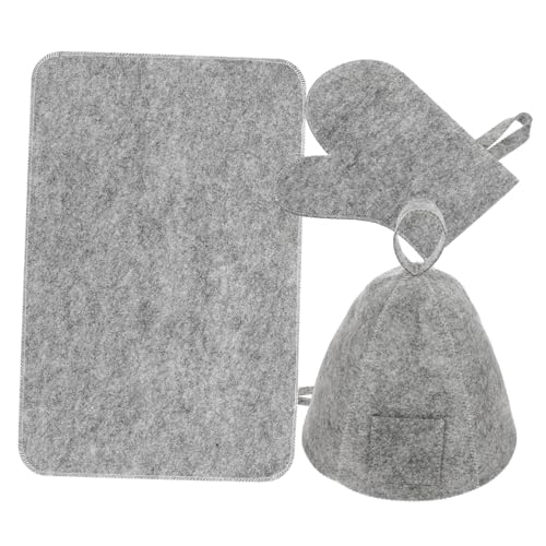 Holibanna Luxury Felt Sauna Hat Glove Set Women's Bath Cap Hair and Hand Sauna Hat Spa Accessory Bundle for Bath Grey