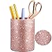 PU Glitter Portapenne Portamatite Tazza Oro Rosa Lucido per Donne Ragazze, Lusso Trucco Porta Pennello PU Pelle Organizzatore Tazza Regalo per Scrivania Ufficio Aula Casa