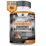 Maca Organic Powder - 17,600 miligram Per Capsule - Black, Red, Yellow Root Peru Grown with Black Pepper Extract for Absorption Increase Energy, Stamina, Libido, Mood, Hormone - 60 Vegan Capsules