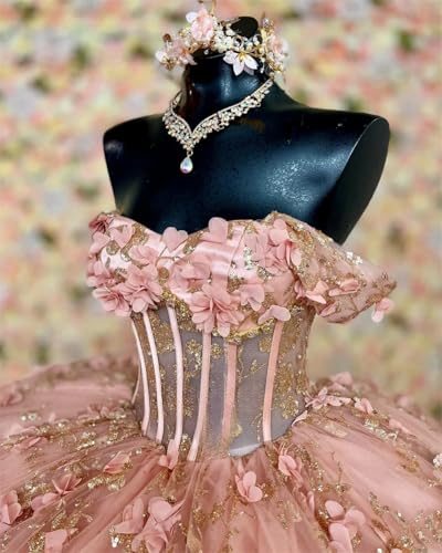 Off Shoulder 3D Floral Quinceanera Dresses Ball Gown Puffy Princess Sweet 16 Dress2