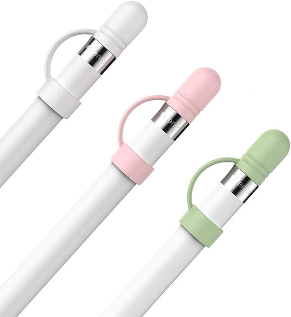 AHASTYLE Silicone Replacement Cap Compatible with Apple Pencil 1st Generation 3 Pack Anti-lost Apple Pencil Cap Cover Accessories (White, Pink, Avocado Green)