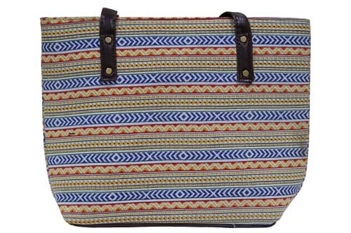 Image of P S Traders Online Women's Ladies Traditional Ikkat Cotton 5 Pieces Combo Bag Color Sky Blue