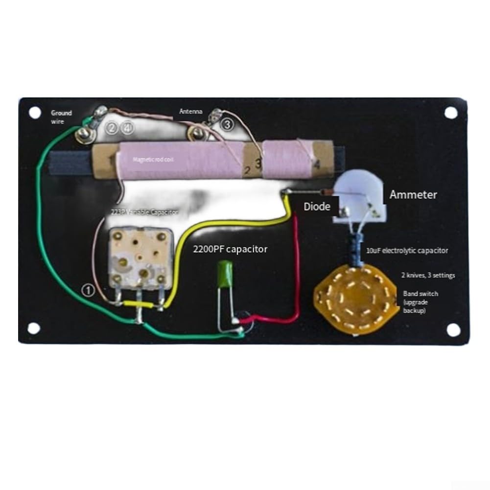 Kit de montaje de radio mineral, metal + plástico, incluye detector, placa de circuito, cabezal de medidor, antena y cable de tierra, para proyectos electrónicos educativos, instrucciones paso