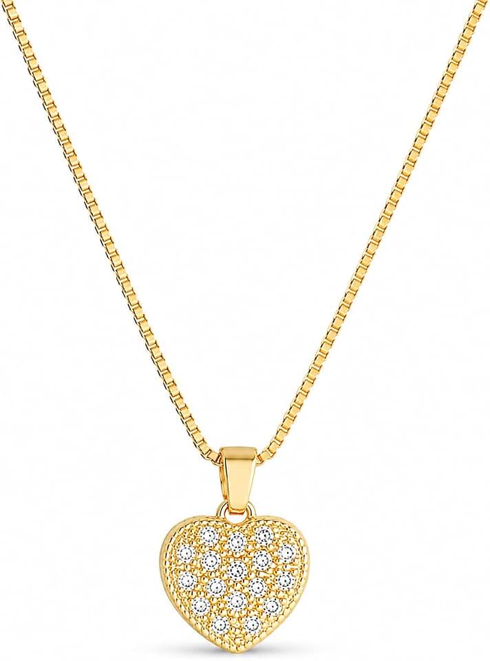 Colar Coração com Pedras Zircônias Semi Joia Banhada a Ouro 18k Para Presentear e Ocasiões Especiais Antialérgico 45cm Embalagem Presente - Stella Semi Jóias