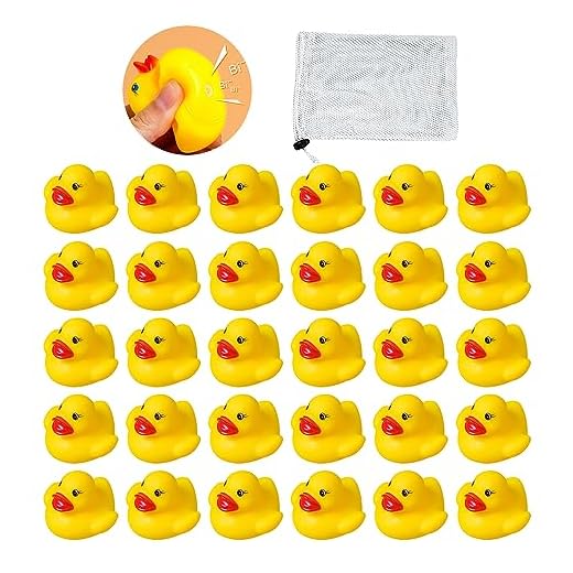 TAFACE 30 Piezas Mini Patos Amarillos con Bolsa de Red Con Cordón, Patos Chirriantes de Caucho, Juguetes De Ducha Para Niños, Regalos De Decoración De Fiesta, TC30XIAOYA