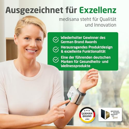 medisana BW 355 Handgelenk-Blutdruckmessgerät, Blutdruck- und Pulsmesser mit Ampel-Skala und Speicherfunktion für 2 Benutzer, Blutdruckmanschette mit Aufbewahrungsbox