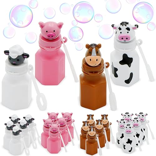 4Es Novelty - Barnyard Farm Animal Bubbles Party Favors with Wands Includes - Horse Sheep Pig and Cow - Pack of 12