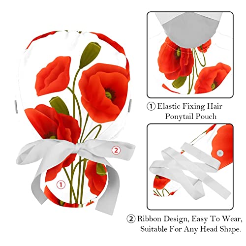 Chapeaux bouffants à fleurs de coquelicot avec bandeau absorbant et taille réglable