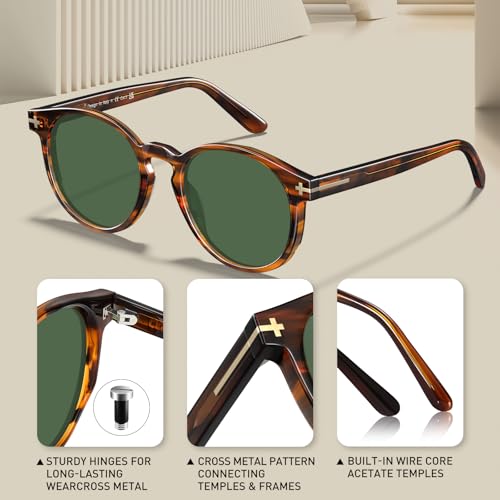 AVAWAY Polarized Sunglasses for Men Round UV Protection, Retro Hand-crafted Frame Gold Filigree Sunnies4