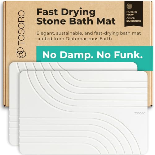 Image of TOSORO - Stone Bath Mat Diatomaceous Earth Shower Mat Non-Slip Super Absorbent Diatomite Stone Bath Mats for Bathroom Floor Quick Drying Natural Easy to Clean (23.5 x 15) - Sandstone, 2pcs