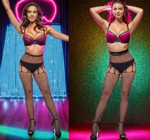 Image of Sexy Fishnet Stockings for Women Rhinestone Thigh High Stockings Suspender Pantyhose High Waist Tights