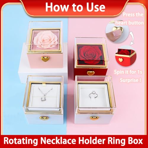 Image of Little Bear Cake Rotating JewelryBox for Proposal - Rotating Ring Box Engagement Ring Box, Surprise Box Ring Bearer Box, necklace box for Birthday,Necklace Holder with Fabric Interior (white)
