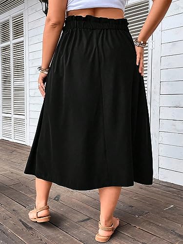OYOANGLE Women's Plus Size A Line Midi Elastic High Waist Button Loose Skirt with Pocket2