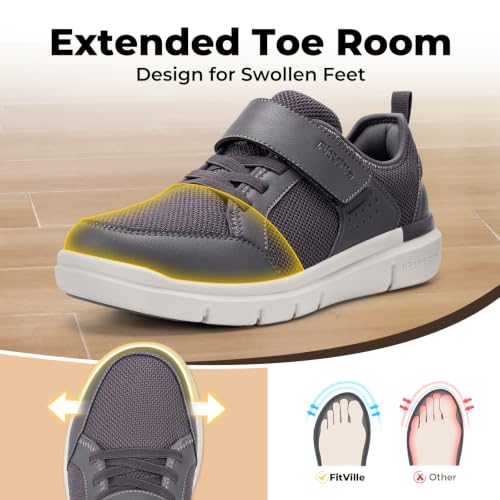 Image of FitVille Wide Diabetic Walking Shoes for Men, Lightweight Non-Slip Breathable Casual Shoes for Swollen Feet for Standing All Day