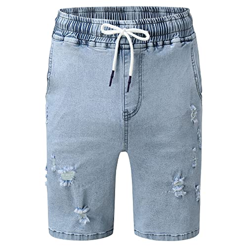 Men's Casual Denim Half Jeans Classic Fit Distressed Ripped Short Jeans Loose Vintage Shorts for Men (Wathet,XX-Large)