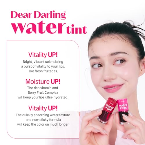 Image of ETUDE Dear Darling Water Tint (Pomegranate Ade) - Perfect for gift | Korean Lip Stain & Lip Tint for Hydrated Pink Lips, Smudge-Proof Long-Lasting Lip & Cheek Makeup | K-Beauty Gift