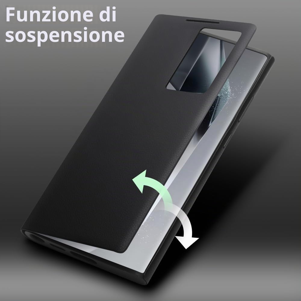 Smart S23 Ultra Custodia in vera pelle per Samsung Galaxy S23 Ultra Light Phone Cover con Luxury Business Smart View Case per S23 Ultra (solo per S23 Ultra Nero)