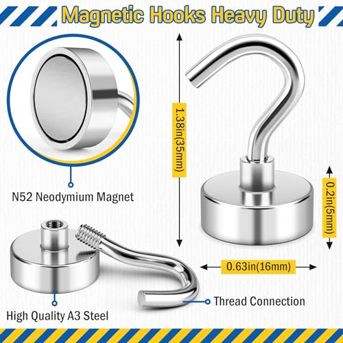 Image of FINDMAG 50 Pack Magnetic Hooks for Cruise Cabins, 30LB+ Magnets with Hooks | Silver Heavy Duty Metal Magnetic Hooks for Grill, Office, Refrigerator, Classroom and Locker, Cruise Ship Cabin Essentials