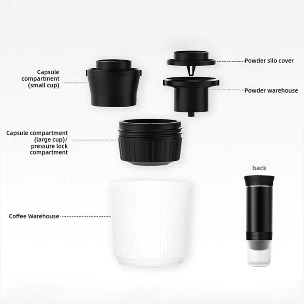 Genérico Mini Cafetera Portatil, 3 En 1, InaláMbrica, Autocalentable, Cafetera 12v, Mini Cafetera Para Llevar Para Camping, Senderismo, Viajes Y Uso DoméStico (negro)