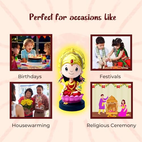 Image of Goddess Mahalaxmi Idol for Car Dashboard Bobblehead, Laxmi Devi Murti Sitting on Lotus Home Decor Items for Living Room, Office, Pooja & Gifting, Statue for Good Luck,Superhero Action Figure