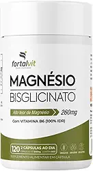 Magnésio Bisglicinato Longa Duração: 2 Meses de Uso, 260mg Magnésio + Vitamina B6, 120 Cápsulas, Fortalvit