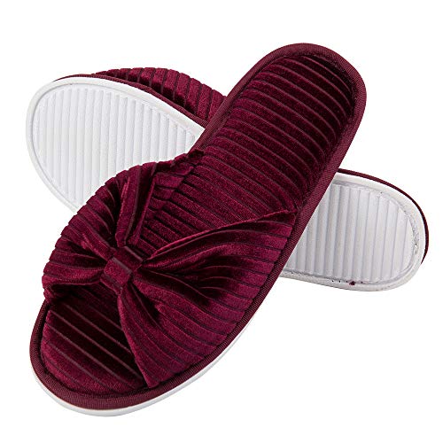 Women's Slide Slippers – Memory Foam Cushioned, Breathable, Anti-Skid, Machine Washable, Open Toe House Shoes with Stylish Bow Design2