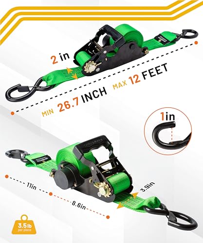 image for Strapinno Retractable Ratchet Tie-Down Straps,5,000 lbs Breaking Stren