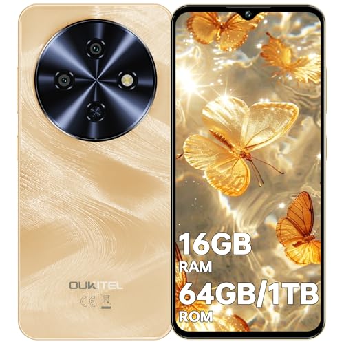 OUKITEL C5 Smartphone 2025-16GB+64GB/1TB Telefono Cellulare, 6.52' HD Cellulare, 5000mAh Telefoni, 13MP+5MP Cellulari e Smartphone Android 14, 4G Dual SIM/Face ID/GPS/OTG, Oro