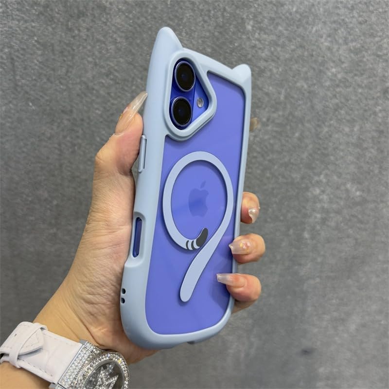 3D Cat Ear Cute Case for iPhone 16 15 14 13 12 Pro Max [Compatible with MagSafe] Millitary Shockproof Transparent Magnetic Cover (Pink,for iPhone 14 Pro)