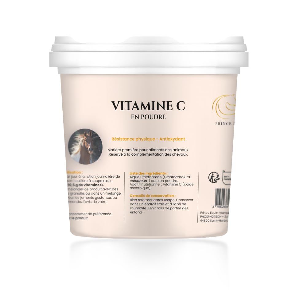 Vitamine C - Complément nutritionnel Cheval - Pot 1 kg - Force, Energie, Résistance - Antioxydant - Marque Française