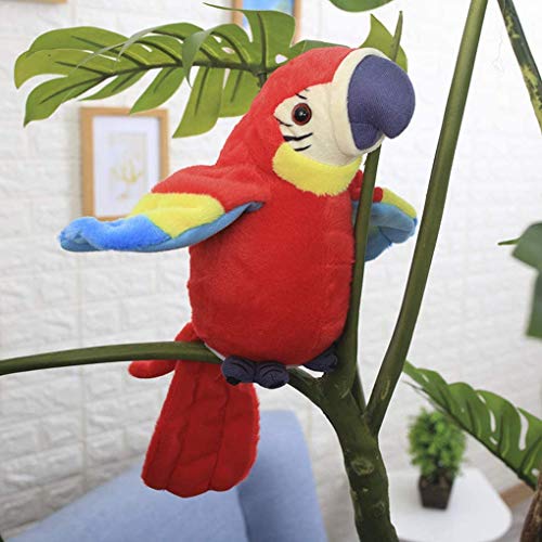 FakeFace Divertido loro parlante juguete de peluche repetitivo con función de repetición con las alas, pájaro de peluche, juguete de peluche para niños, rojo