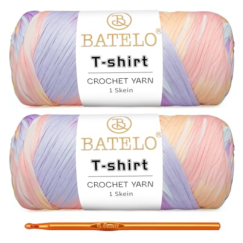 Image of 2 Pack T-Shirt Yarn Crochet Yarn for Beginner Crochet Bags /Basket /Coaster,Tshirt Yarn 400g /144yds High Elastic Thick Yarn Polyester Fabric(Pink & Purple)