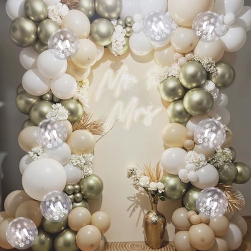 Image of Jobkoo Snowflake Balloons Winter Wonderland Beige Gold Cream White Sand Balloons Neutral Boho Winter Balloon Set for Ice Onderland Snow Holiday Birthday Christmas Baby Bridal Shower Party Decorations